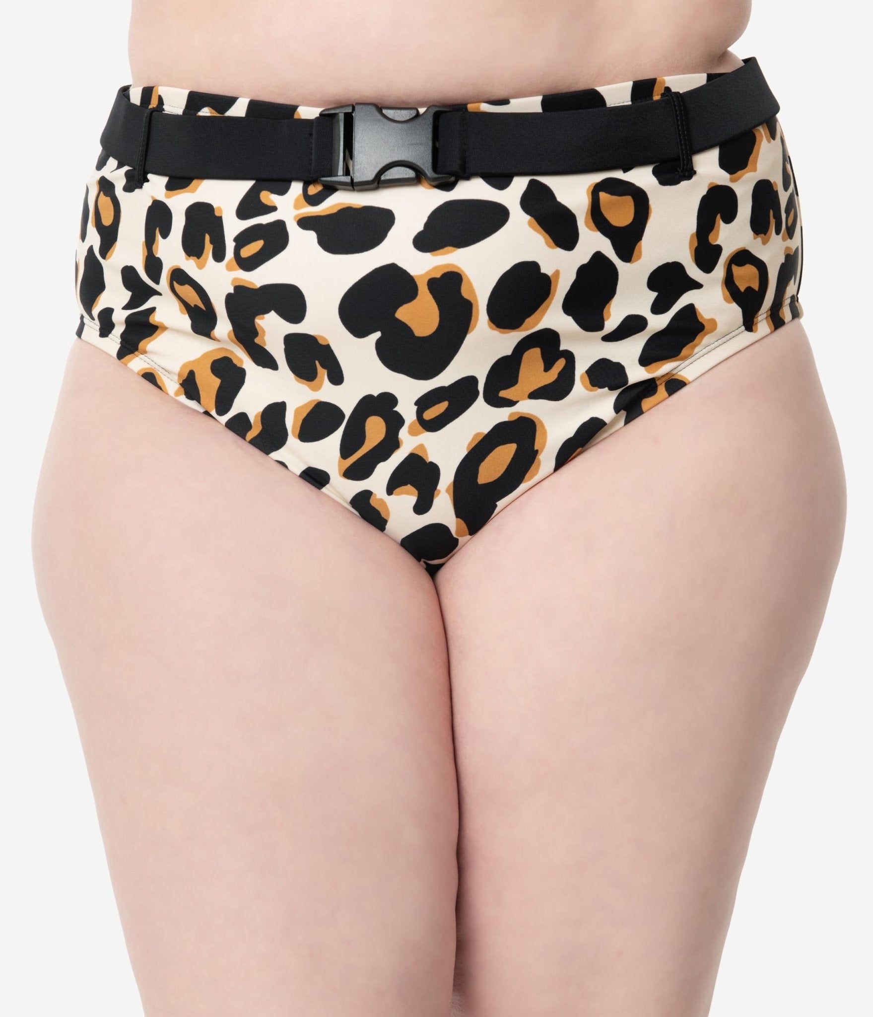 Plus Size Leopard Print High Waisted Swim Bottoms for Women - Tummy Control Bathing Suit Bottom for Beach & Pool Vacations