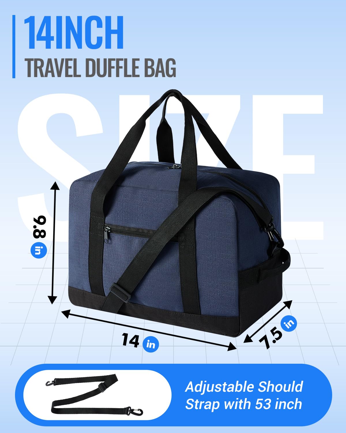 14 Inch Small Gym Bag & Mini Duffel Bag - Lightweight Carry On for Travel, Sports & Workout - Compact Duffle Bag for Men & Women (Navy Blue) - Perfect for Gym, Yoga, Weekend Trips & Sports Activities