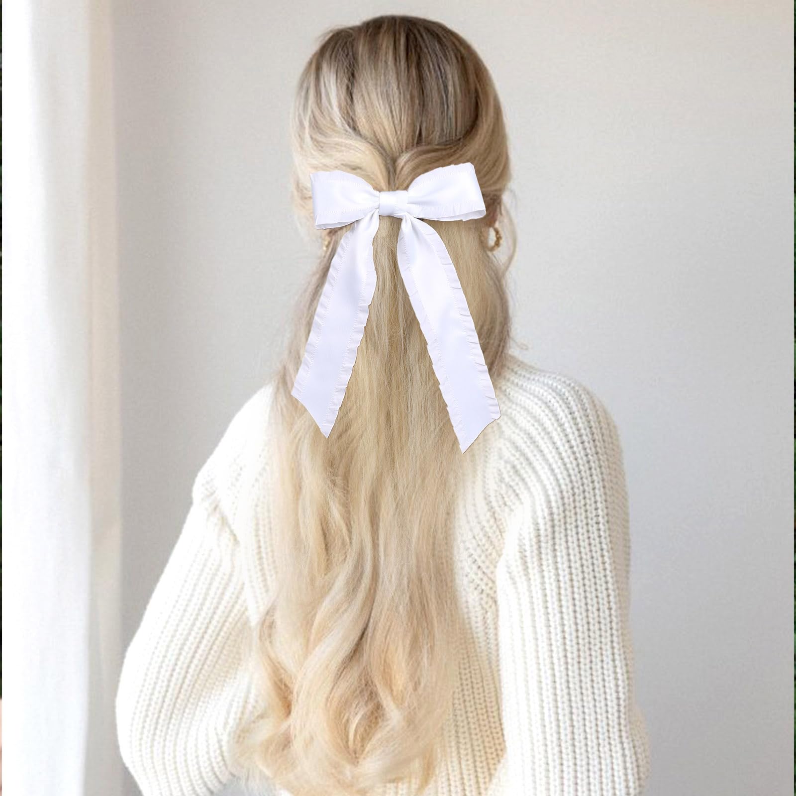 VOBOBE 2PCS White Tassel Hair Bows for Women & Girls - Elegant Bowknot Hair Clips Barrettes with Long Tail - Perfect Hair Accessories for Parties, Weddings & Daily Wear (White)