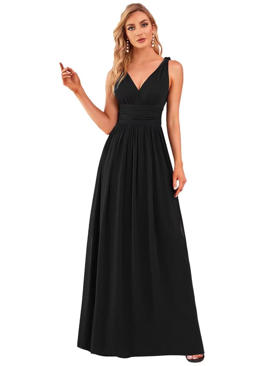 Elegant Black Long Sleeveless V-Neck Prom Dress for Women - Formal Evening Gown & Semi-Formal Maxi Dress - Perfect for Homecoming, Prom Night, Wedding Guest & Special Occasions