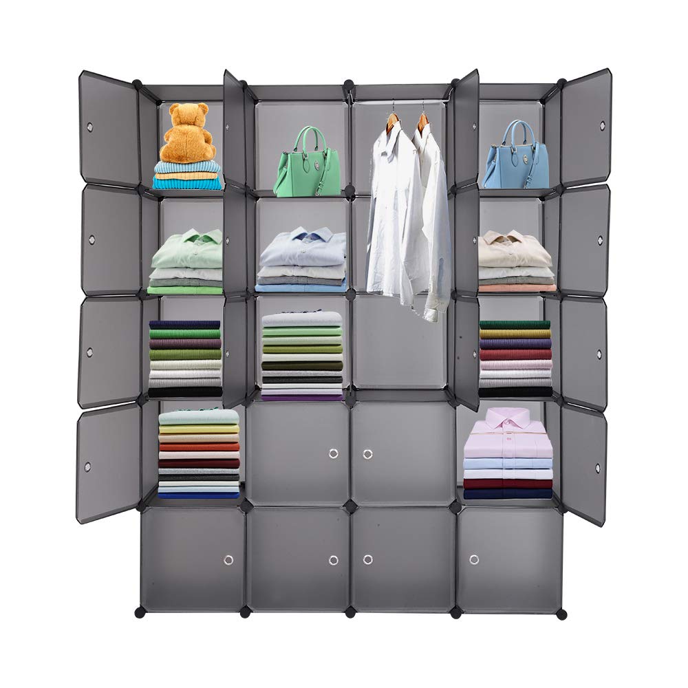 Modular Plastic Cube Storage Organizer with Doors & Hanging Rod - Stackable Shelving Unit for Closet, Living Room & Bedroom - 58