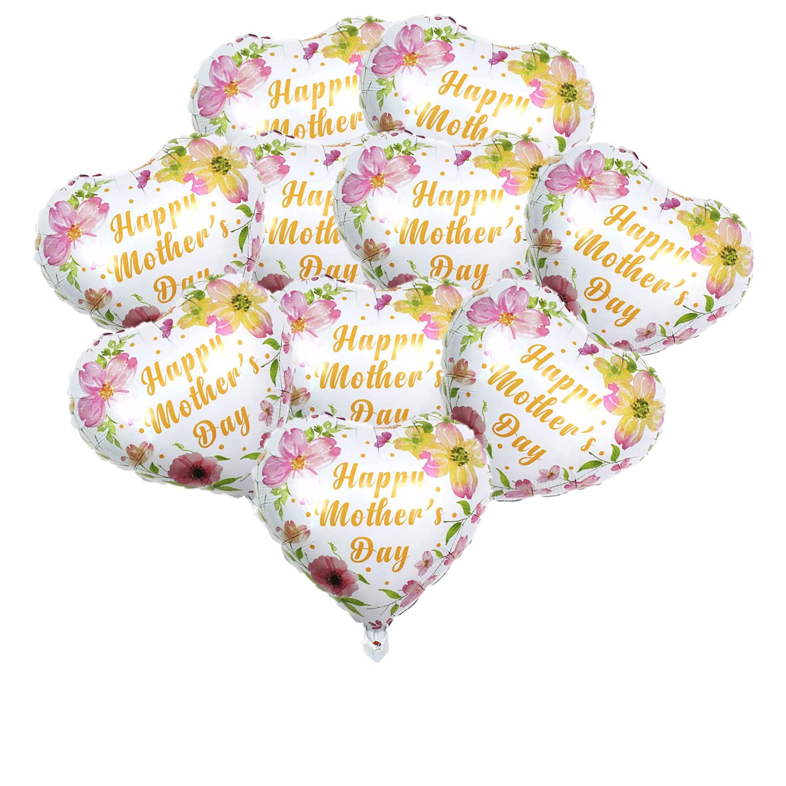 10Pcs Mother's Day Foil Heart Balloons - Happy Birthday Party Decorations Supplies for Mother's Day Celebration, Baby Shower, Bridal Shower & Home Decor