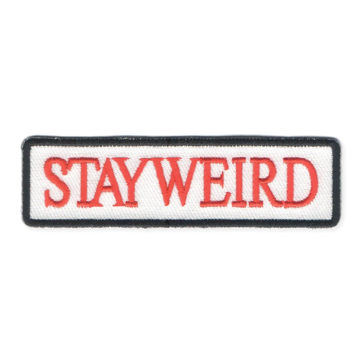 Zad Stay Weird Embroidered Iron On Patch - Funny Name Badge Applique for Jackets, Hats & Backpacks - Red DIY Sew On Patch for Costumes, Gifts & DIY Crafts