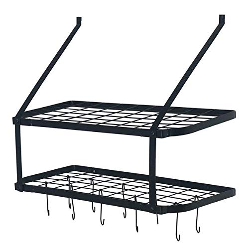 **Wall Mounted Pot Rack Organizer - 2-Tier Utility Shelves for Pans & Cookware Storage (Black) - Perfect for Kitchen, Pantry & Garage Organization**