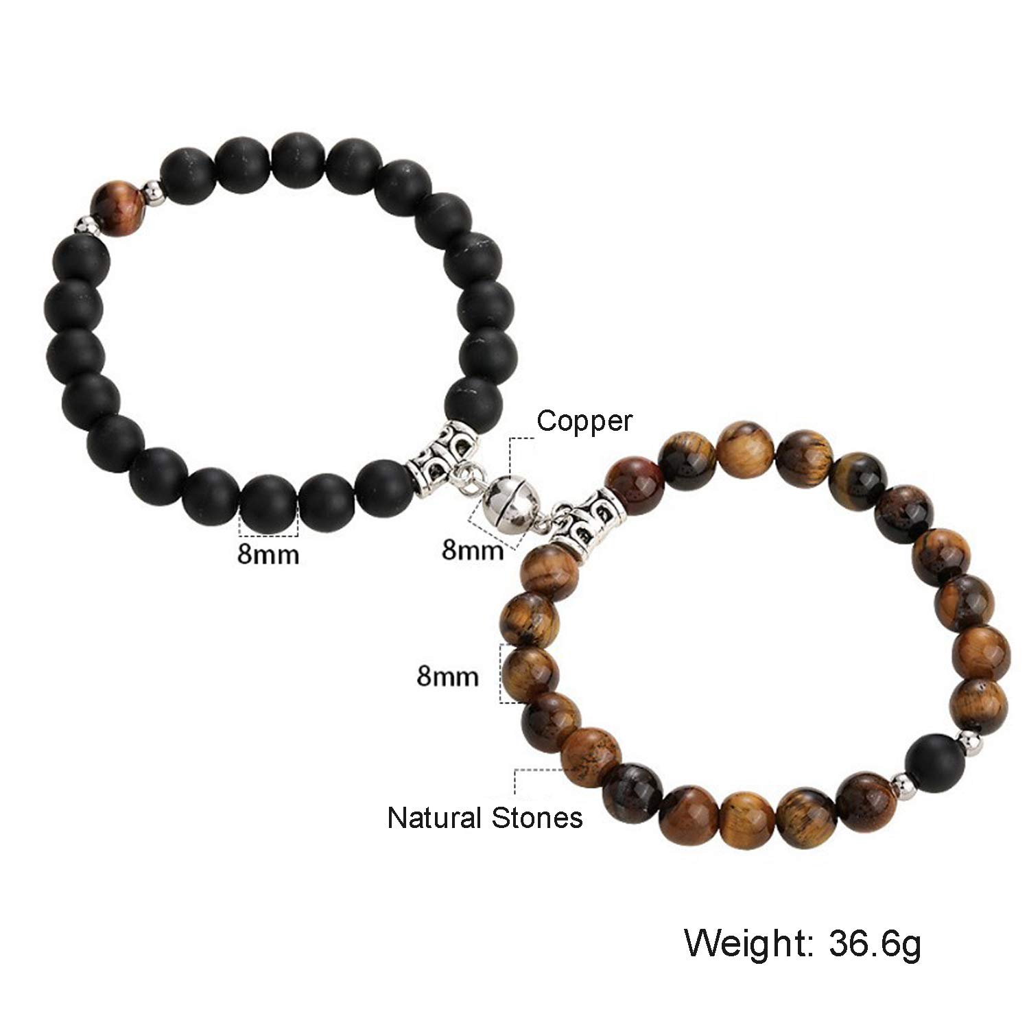 Natural Stone Beads Couple Bracelets Set for Women & Men - Matching Friendship Jewelry for Lovers, Yoga & Meditation Accessories - Perfect for Anniversaries, Valentine's Day & Spiritual Healing