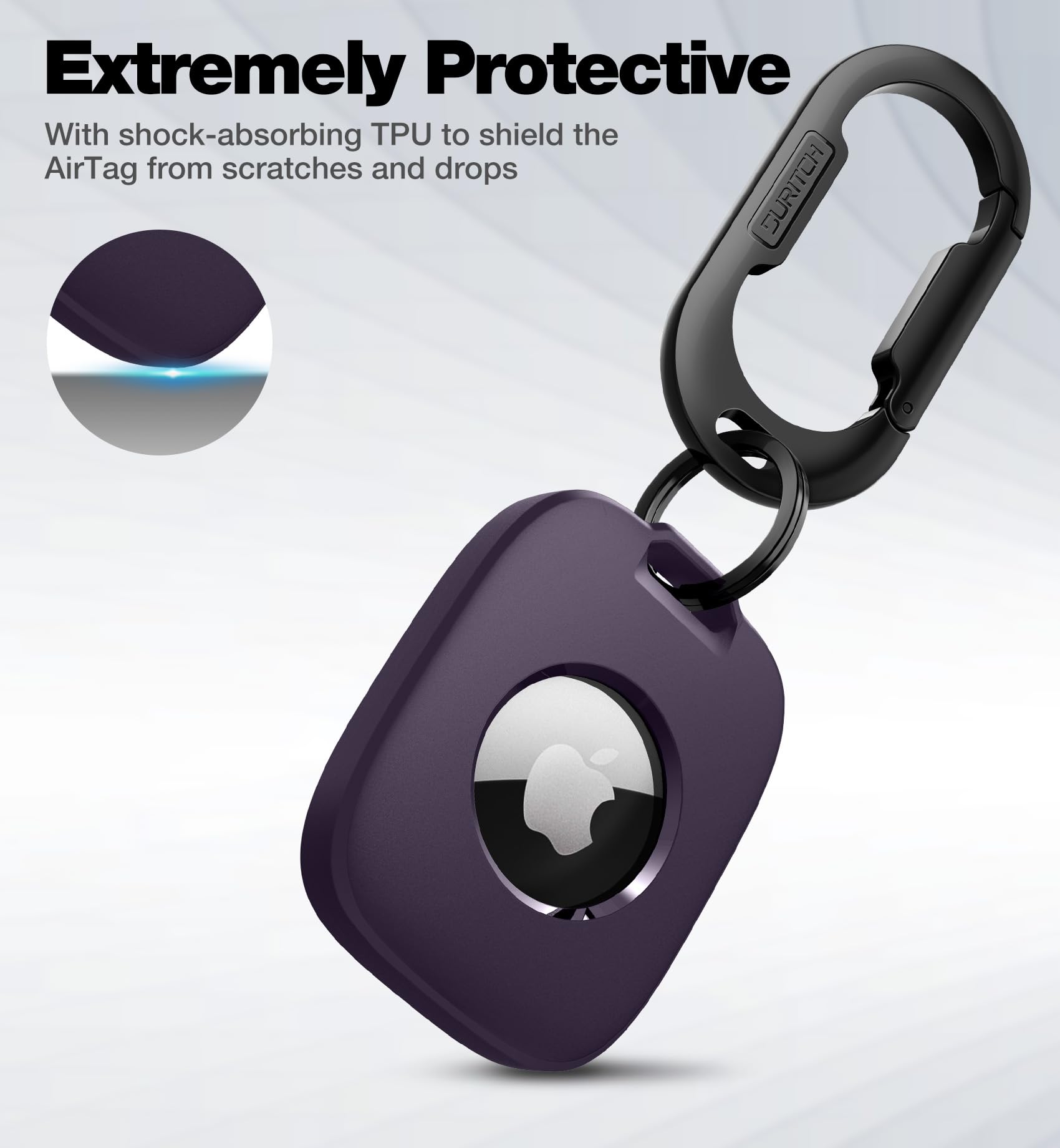 SURITCH 2 Pack AirTag Case with Keyring - Scratch-Resistant Cover for Keys, Pets & Bags (Purple) - Perfect for Travel & Daily Use