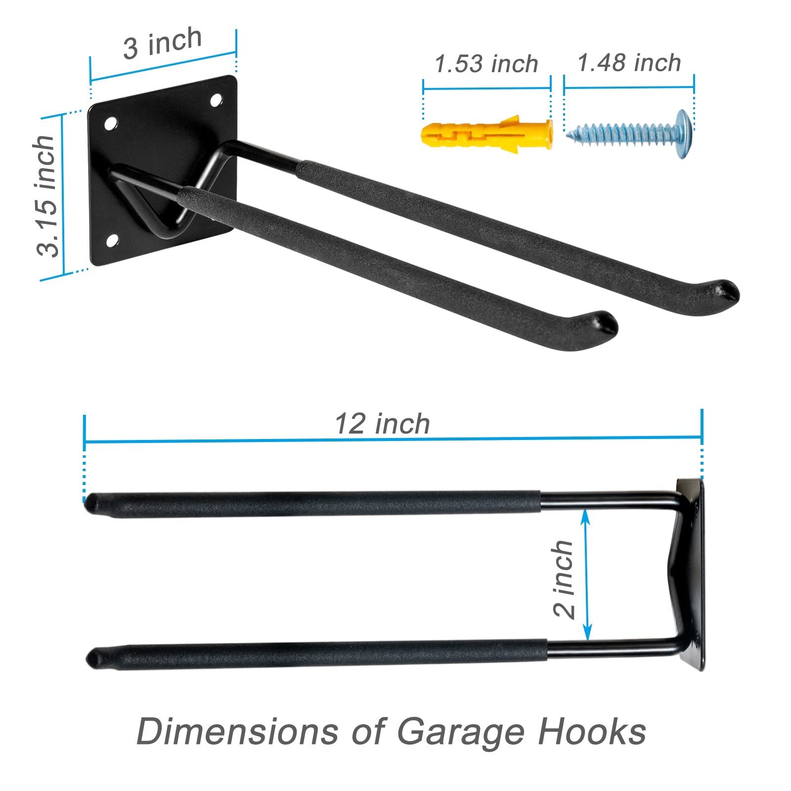 2Pcs Heavy Duty Wall Mount Shovel Holder & Garden Tool Organizer - Ladder Hangers, Rake Racks, Utility Hooks for Garage, Yard Tools, Chairs, Bikes - Perfect for Garage Storage & Outdoor Organization