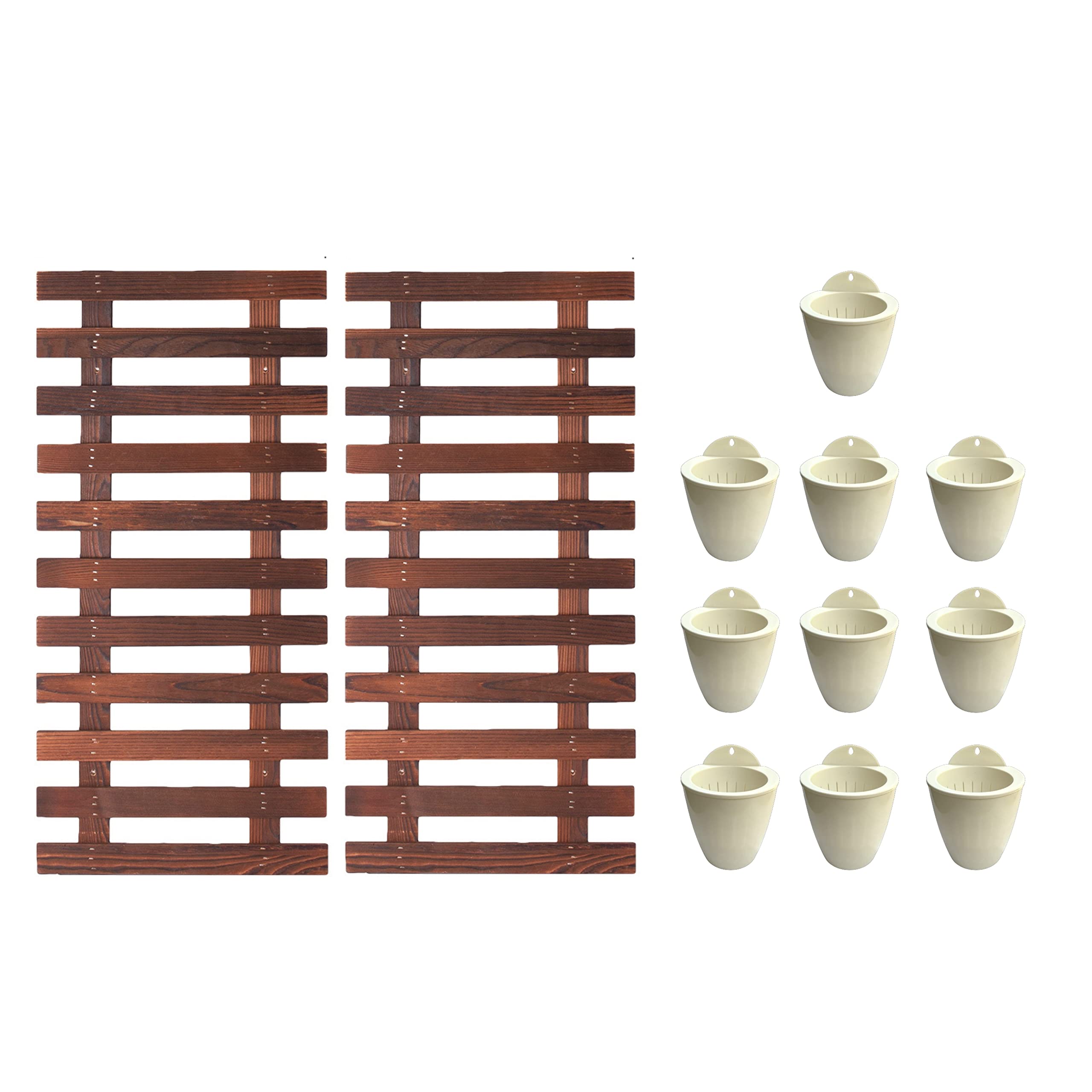 ShopLaLa Bundle - 4 Inch Self Watering Plant Pots with 2 Pack Wooden Planter Holders, Indoor Vertical Wall Garden Kit for Herbs & Succulents | Space Saving Hydroponic System for Kitchen, Balcony & Small Apartments