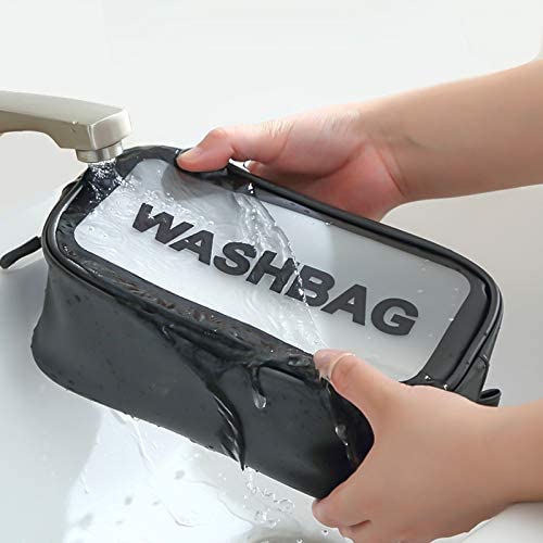 ARAA PAVA 3-Piece Waterproof Travel Toiletry Bag Set for Women & Men - Clear Cosmetic Makeup Organizer with 3 Sizes (Black) - Perfect for Airplane, Gym, Camping & Vacation Essentials Storage