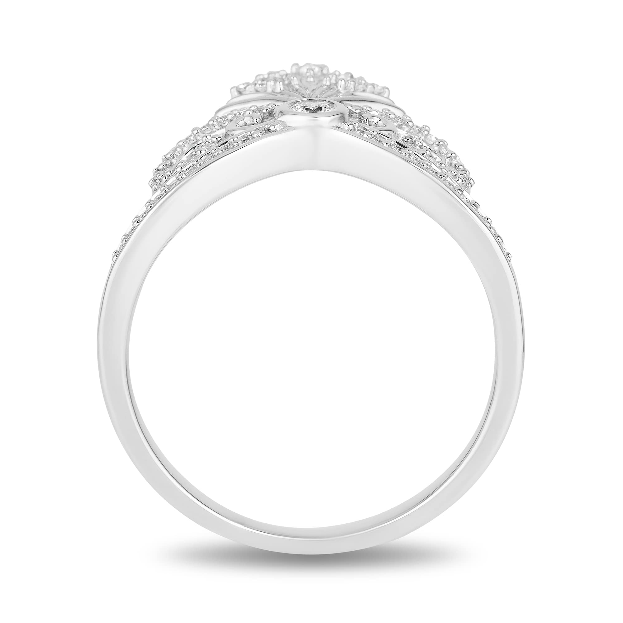Enchanted Disney Ariel Shell Tiara Ring - Sterling Silver with 1/5 Cttw Diamonds | Disney Princess Jewelry Gift for Women & Girls | Perfect for Cosplay, Birthday & Special Occasions