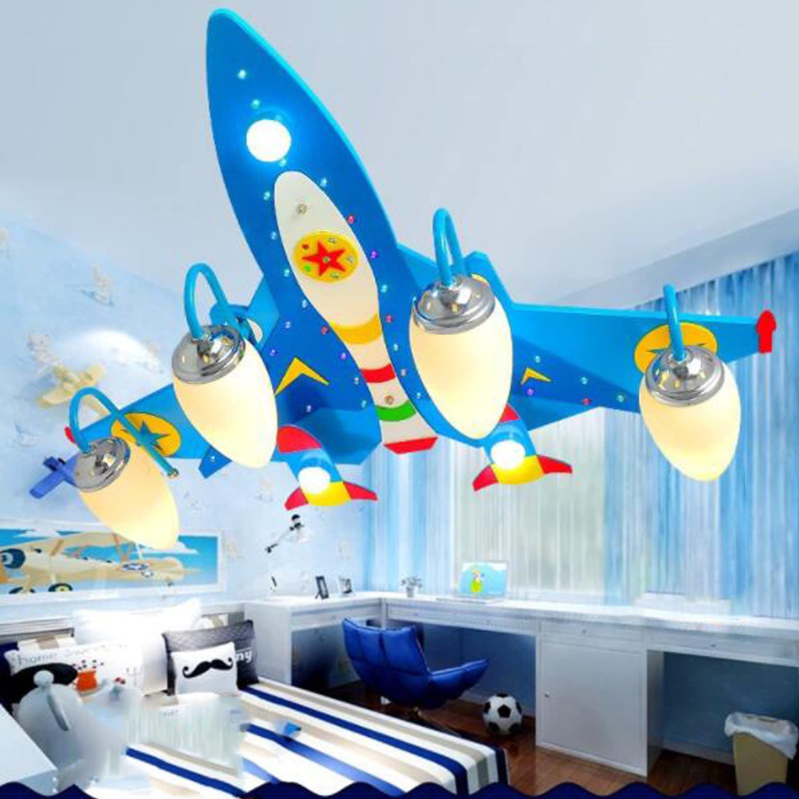 LXILUV LED Dimmable Ceiling Light - Airplane Themed Kids Room Lighting, Creative Children's Bedroom Chandelier for Nursery, Playroom & Home Decor | Perfect for Boys' Bedroom, Kids Play Area & Themed Room Lighting