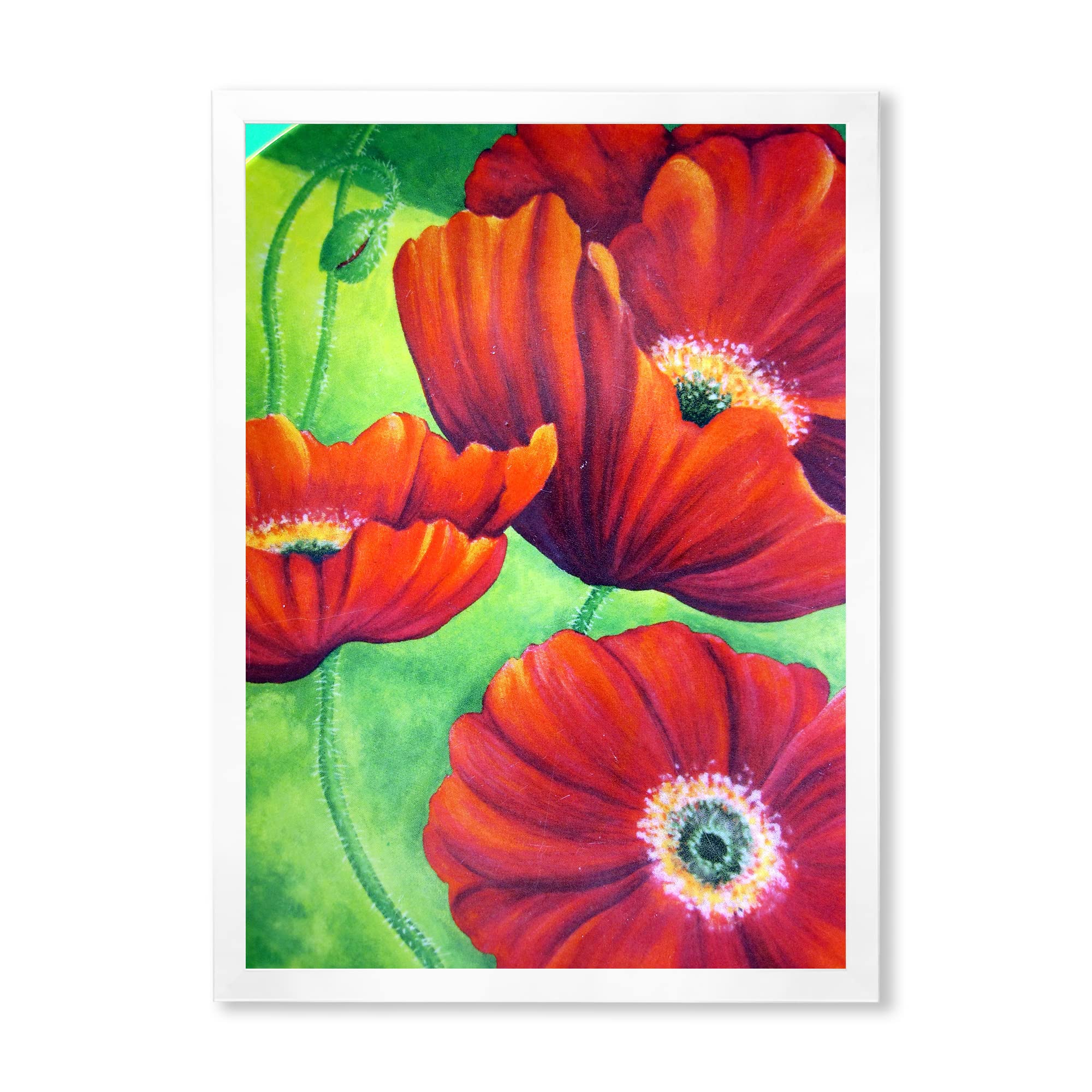 DesignQ Red Blossoming Poppies VII Traditional Framed Wall Art - Vintage Floral Canvas Painting for Living Room, Bedroom & Office Decor