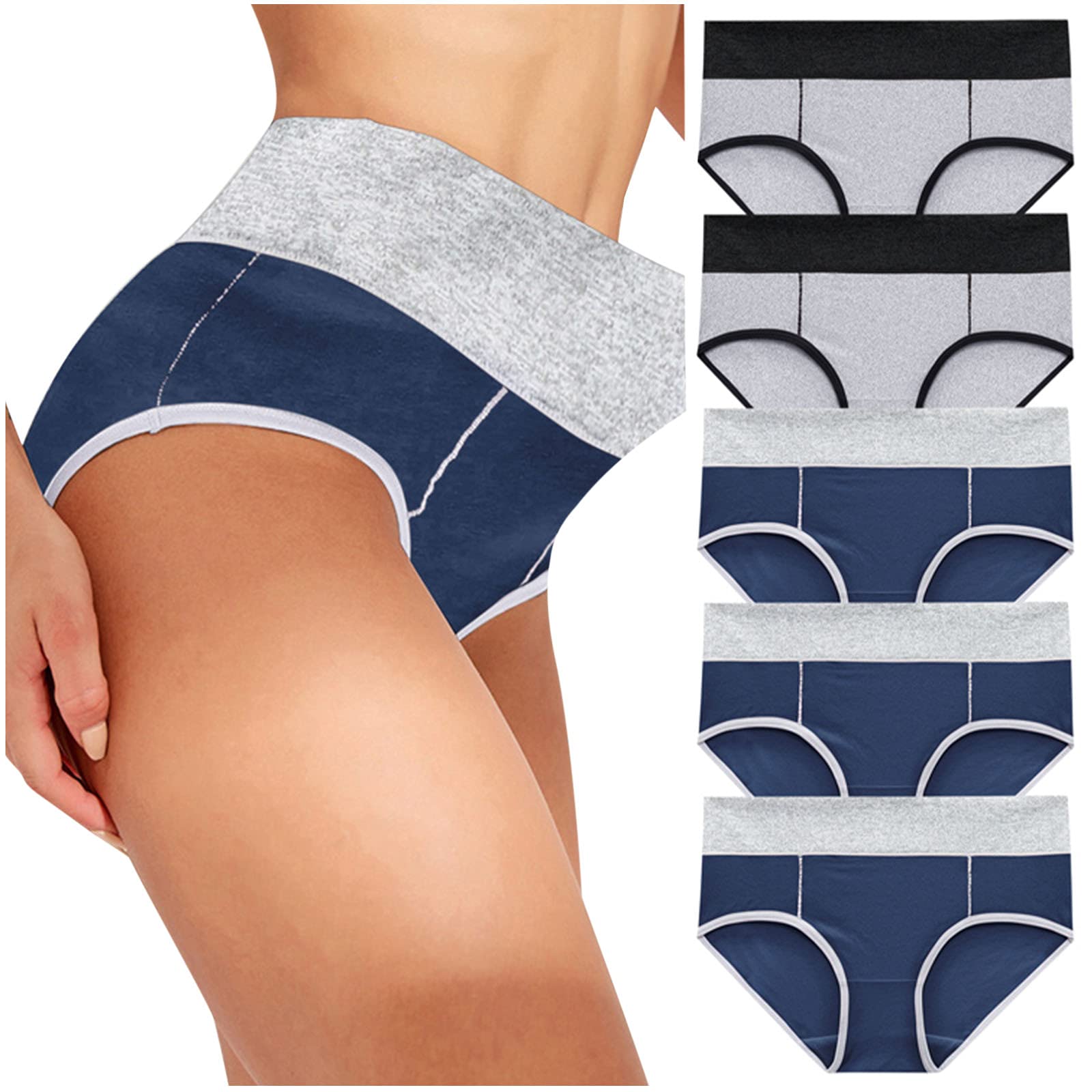 JOAU 5 Pack Women's Cotton Underwear - High Waisted Full Coverage Ladies Panties - Breathable Stretch Briefs for Everyday Comfort & Workout