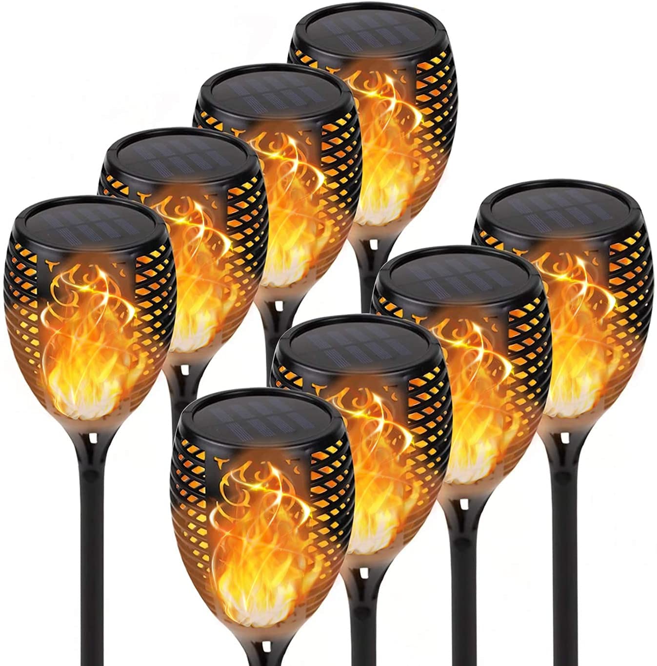 QDY - 4/6/8 Pack Solar Torch Lights Outdoor Waterproof with Flickering Flame, 51 LED Solar Powered Landscape Tiki Torches for Yard, Patio, Garden Decoration - Perfect for Outdoor Parties, BBQ Nights & Pathway Lighting (8 Pack)