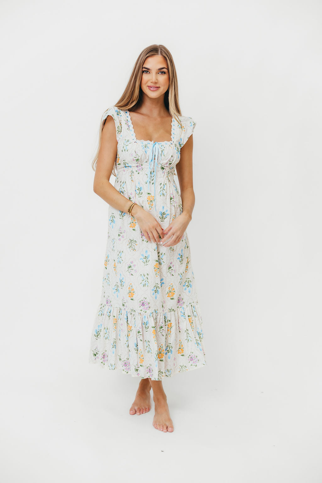 Chala Maxi Dress in Cream Floral - Elegant Long Flowy Summer Dress for Women, Perfect for Beach Vacations, Weddings & Boho Parties