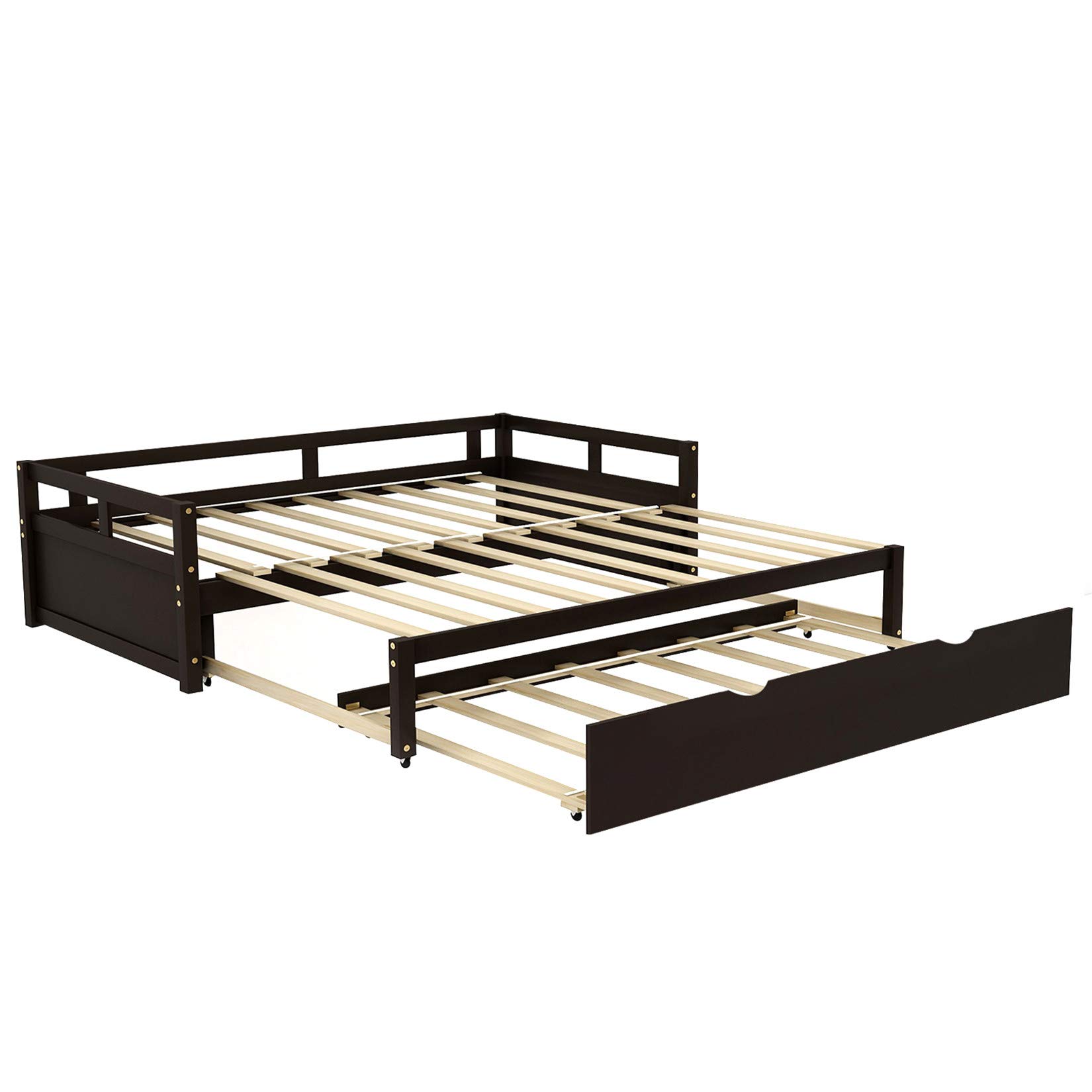 Convertible Daybed with Trundle - Twin to King Size Sofa Bed | Solid Wood Extendable Sleeper for Bedroom & Living Room | Espresso Finish | Perfect for Guest Rooms, Small Spaces & Multi-Functional Furniture Needs