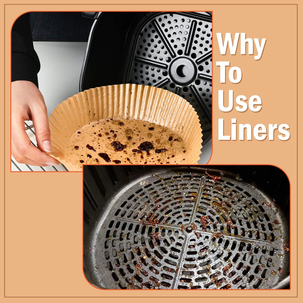 120 Pcs 8 Inch Air Fryer Disposable Parchment Paper Liners - Non-Stick Baking Sheets with Free Cooking Time Guide - Perfect for Air Frying, Roasting & Meal Prep