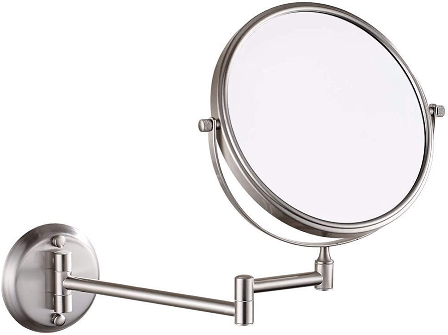 8 Inch Wall Mounted Makeup Mirror - 360° Rotatable Nickel Finish Magnifying Shaving Mirror with Extendable Folding Design - Perfect for Bathroom Vanity, Dressing Room & Shaving Station (3X Magnification)