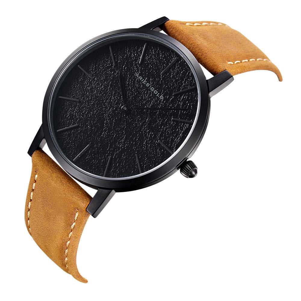 ARIES GOLD URBAN SANTOS Black Stainless Steel Women's Watch with Brown Leather Strap - Fashionable Timepiece for Casual Wear, Office & Special Occasions