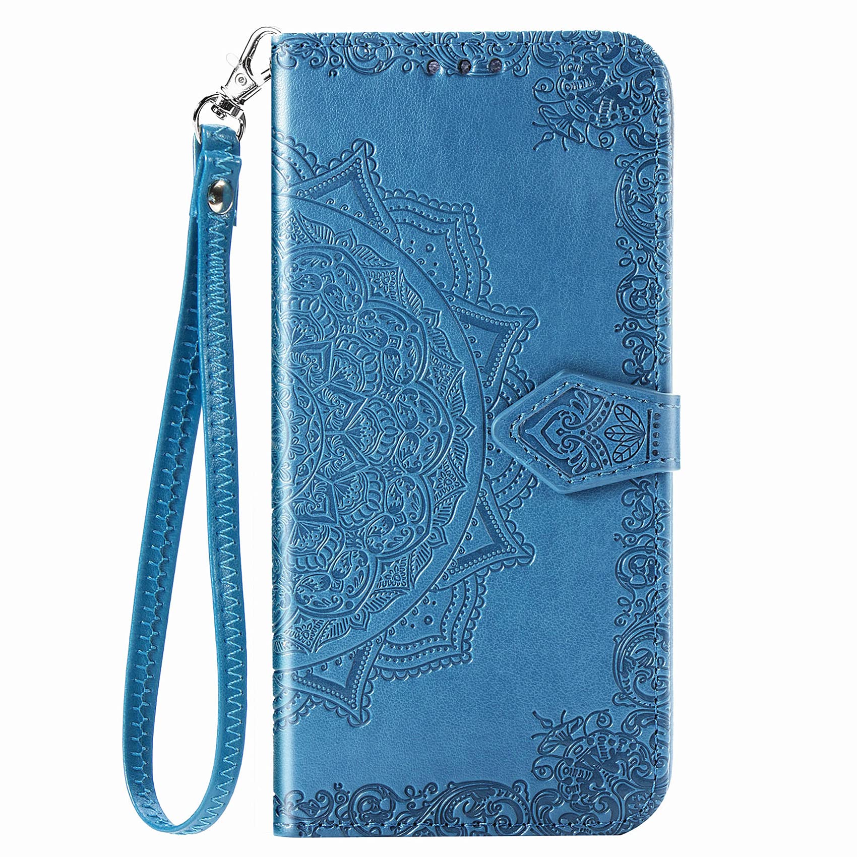 Premium PU Leather Magnetic Flip Wallet Case for Samsung Galaxy S20 Ultra - Flower Embossed Design, Card Slots & Stand | Protective Phone Cover for Everyday Use, Travel & Business (Blue)