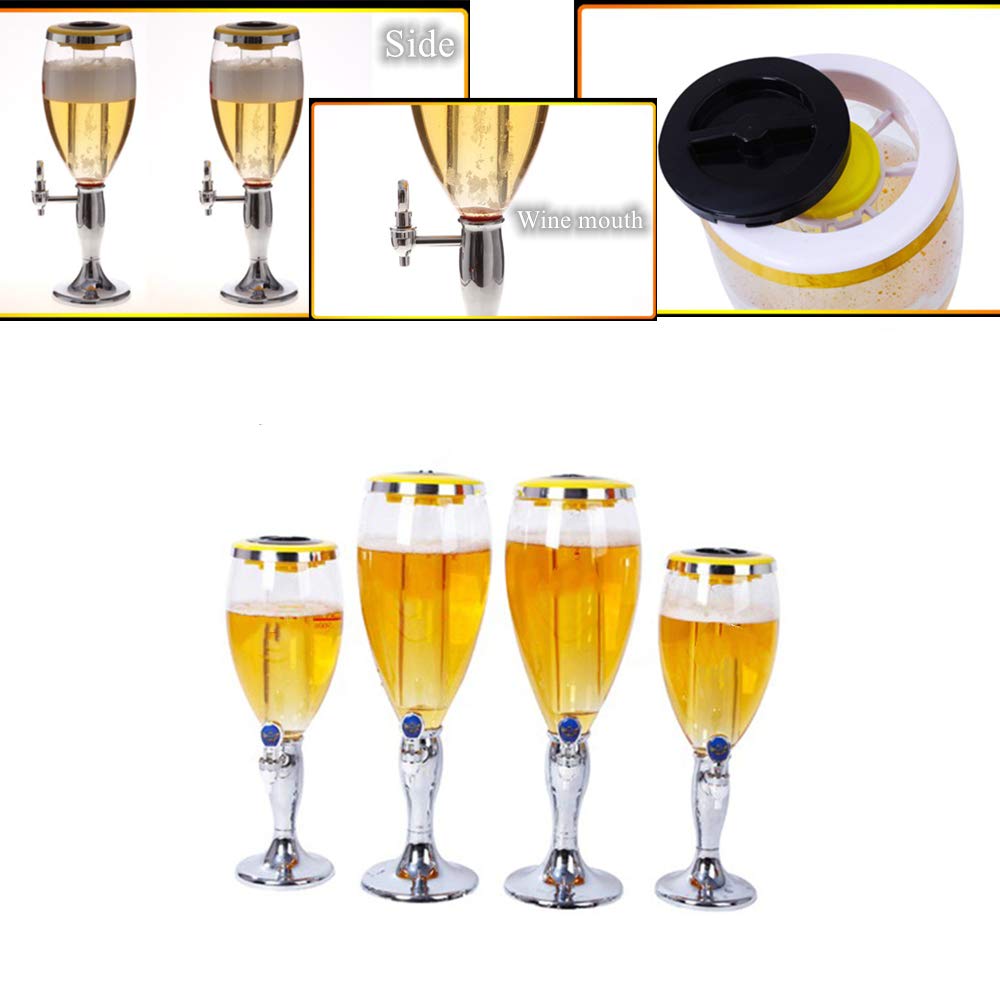 LED Color Changing 3L Tabletop Wine Beer Tower Dispenser - Silver Beverage Juice Server for Bar, Party, Restaurant, KTV & BBQ | Perfect for Weddings, Birthday Celebrations & Outdoor Gatherings