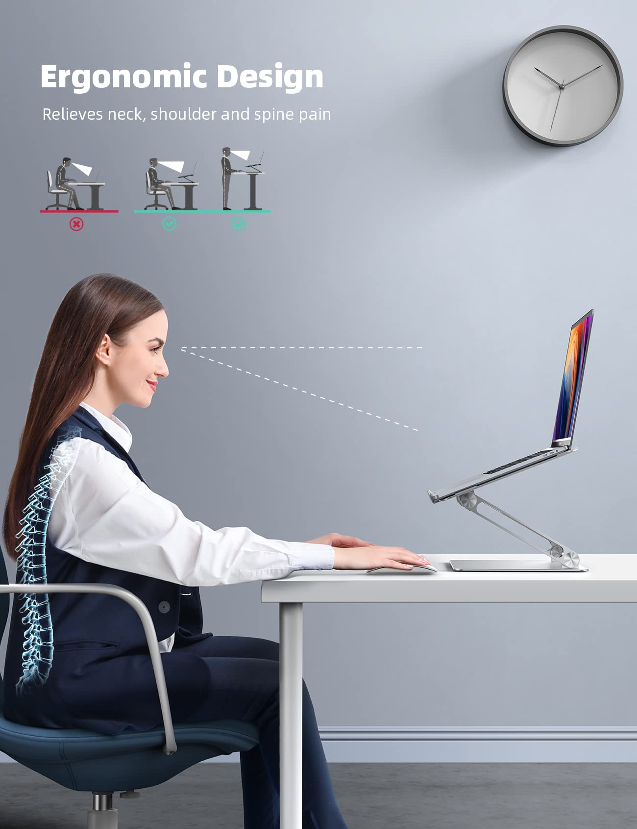 Ergonomic Adjustable Laptop Stand - Portable Aluminum Foldable Computer Riser for MacBook Air Pro, Dell XPS, HP (10-17.3'') - Silver | Perfect for Home Office, Gaming & Travel Workspaces