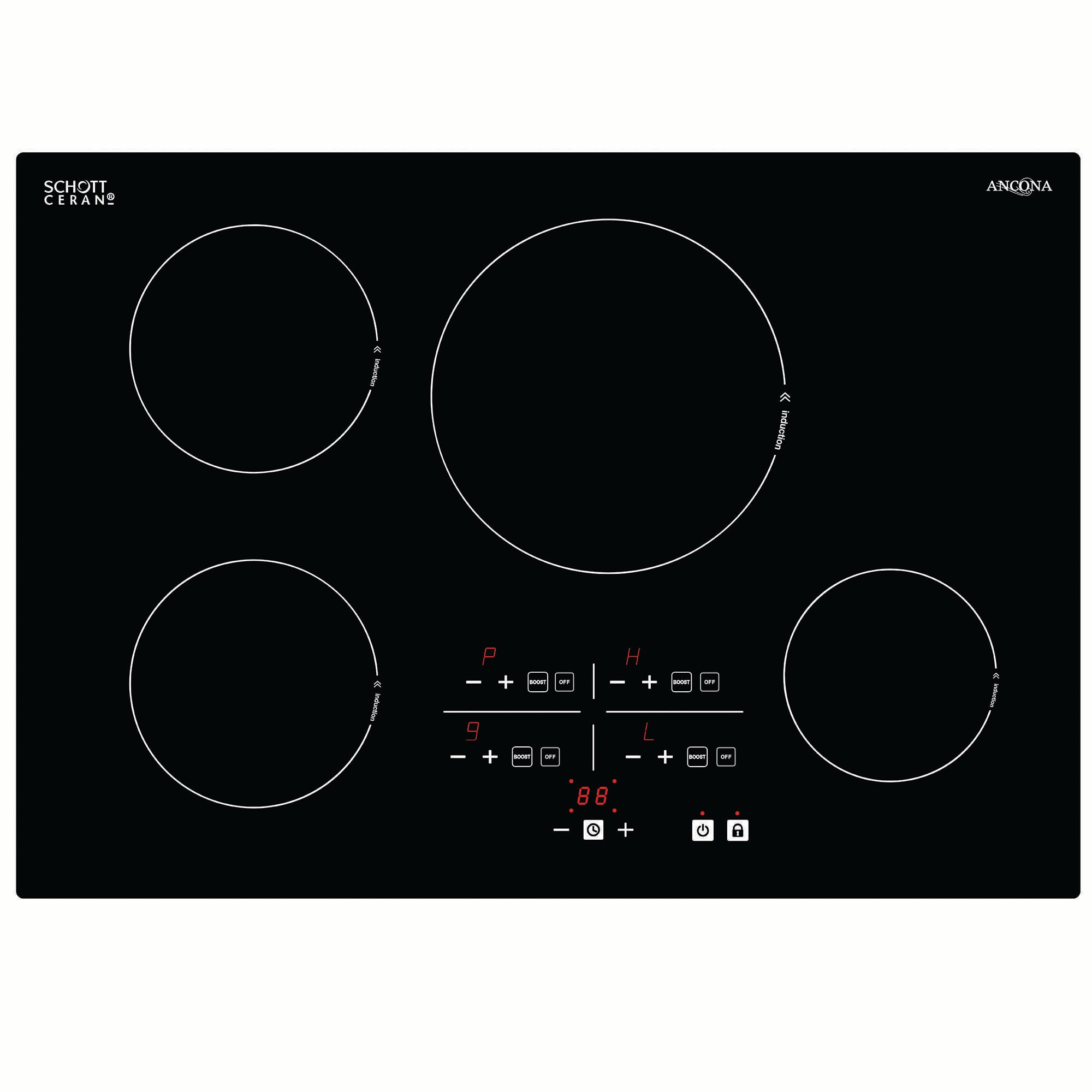 Ancona Elite 30-Inch 4 Burner Induction Cooktop - Black Ceramic Glass Surface | Fast Heating & Energy Efficient | Perfect for Home Kitchen, RV & Outdoor Cooking