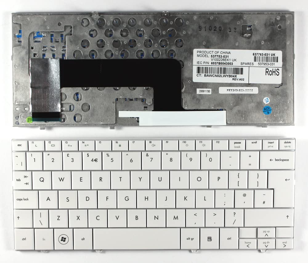 White Replacement Laptop Keyboard for Compaq Mini CQ10-150LA - UK Layout | Compatible with Netbooks | Perfect for Typing, Coding & Office Work