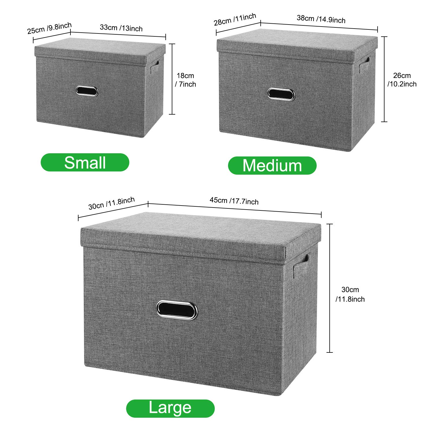 Linen Fabric Collapsible Storage Bins with Removable Lids & Handles - Washable Foldable Storage Box Organizer for Closet, Bedroom, Office, Nursery, Living Room - Perfect for Home Organization & Space Saving (Coffee, Medium Size)