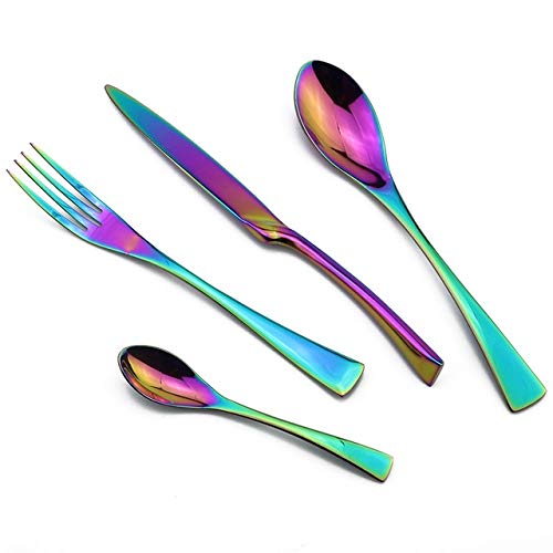 Premium 4-Piece Stainless Steel Silverware Flatware Set - Polished Dinner Fork, Steak Knife & Teaspoon - Elegant Light Green Tableware for Fine Dining, Restaurant-Style Meals & Dinner Parties