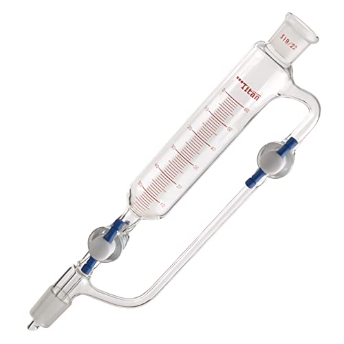 Adamas-Beta 60ml Glass Constant Pressure Graduated Addition Funnel with Double PTFE Stopcocks - 19/22 Joint, Equalizing Dropping Funnel for Chemistry Lab Experiments | Precise Liquid Measurement for Titration, Distillation & Organic Synthesis