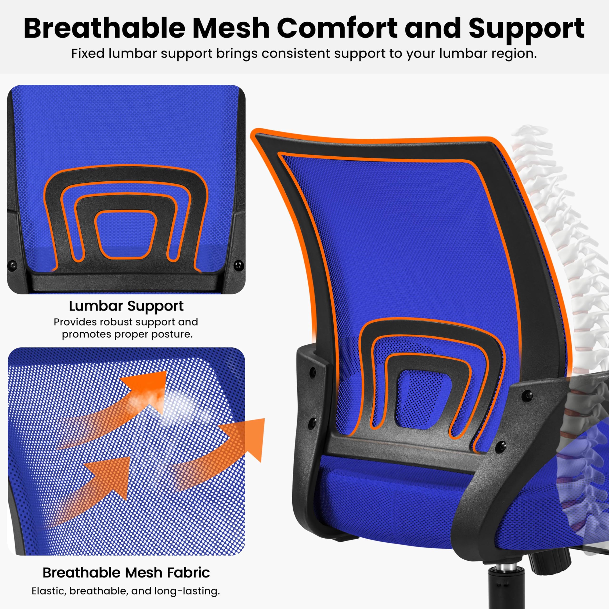 Topeakmart 2-Pack Ergonomic Office Chair with Mesh Back & Arms - Adjustable Executive Desk Chair for Back Pain Relief - Perfect for Home Office, Gaming & Workspace (Blue)
