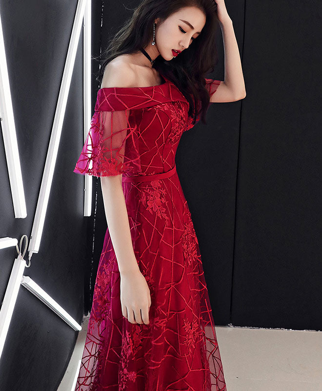 Elegant Burgundy Tulle Lace Long Prom Dress - Formal Evening Gown for Homecoming, Wedding, Quinceañera & Special Occasions