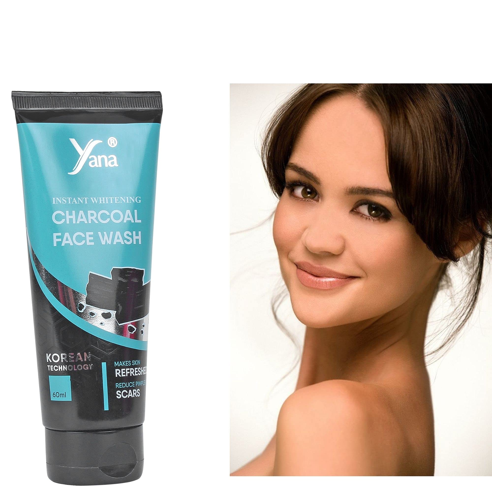 YANA Instant Whitening Charcoal Face Wash for Men & Women - Deep Cleansing, Pimple & Acne Control - Brightens Skin Tone - Perfect for Daily Skincare Routine & Oily Skin Care