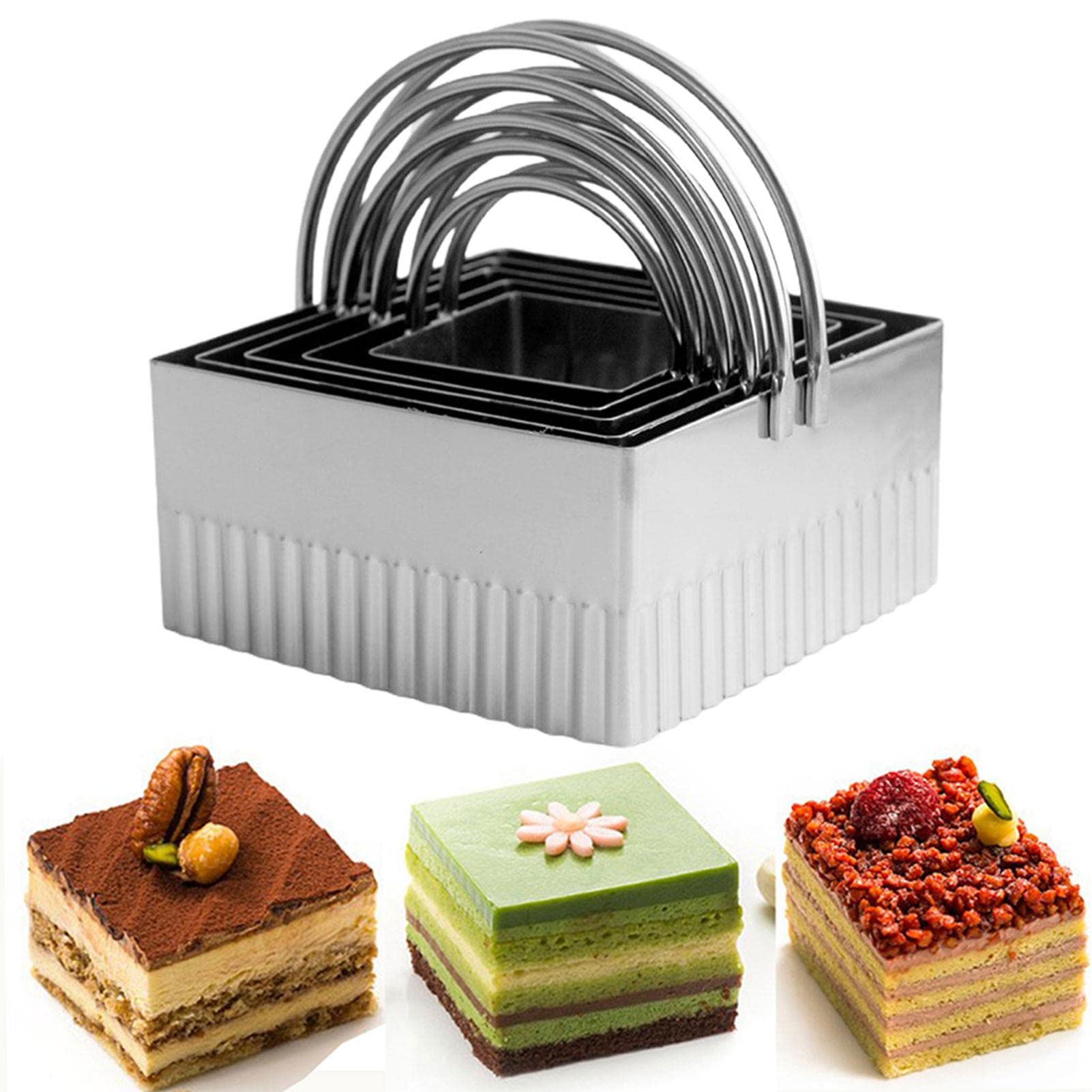 Facaimo 5-Piece Stainless Steel Cake Mold Set for Baking - Mousse Cake Rings, Sheets & Collars | Professional Cake Decorating Tools for Home Bakers & Pastry Chefs | Perfect for Birthday Cakes, Wedding Desserts & DIY Baking Projects