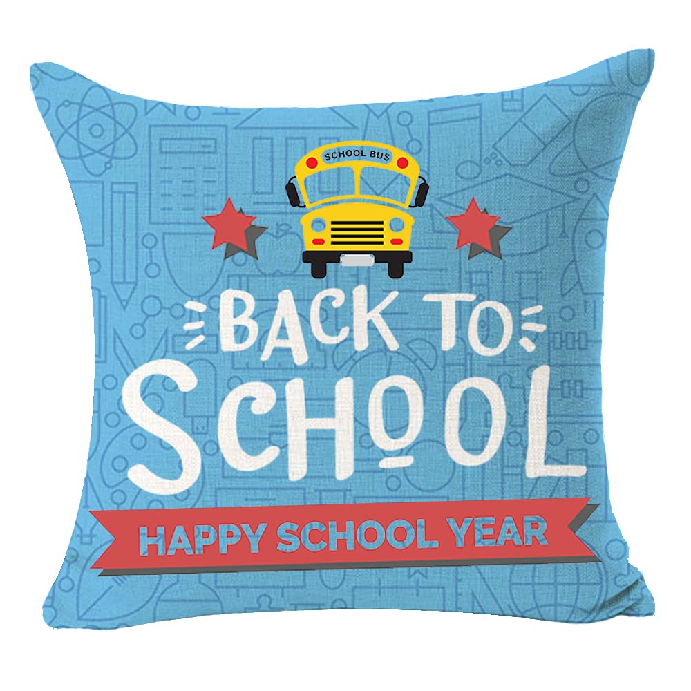 ITFRO Kids Back to School Gift - 18 Inch Cotton Linen Square Throw Pillow Covers for Bedroom & Porch Decor - Perfect for School Season, First Day of School & Classroom Celebrations