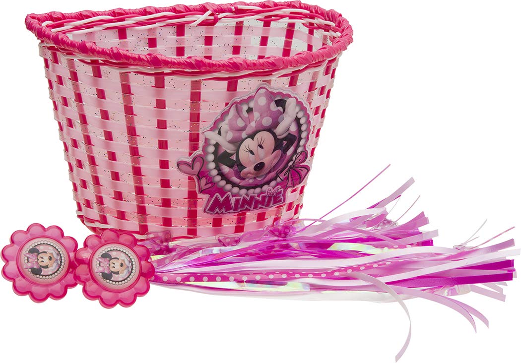 Disney Minnie Mouse Bike Basket & Streamer Set - Cute Bike Accessories for Girls - Perfect for Cycling, Picnics & Outdoor Adventures