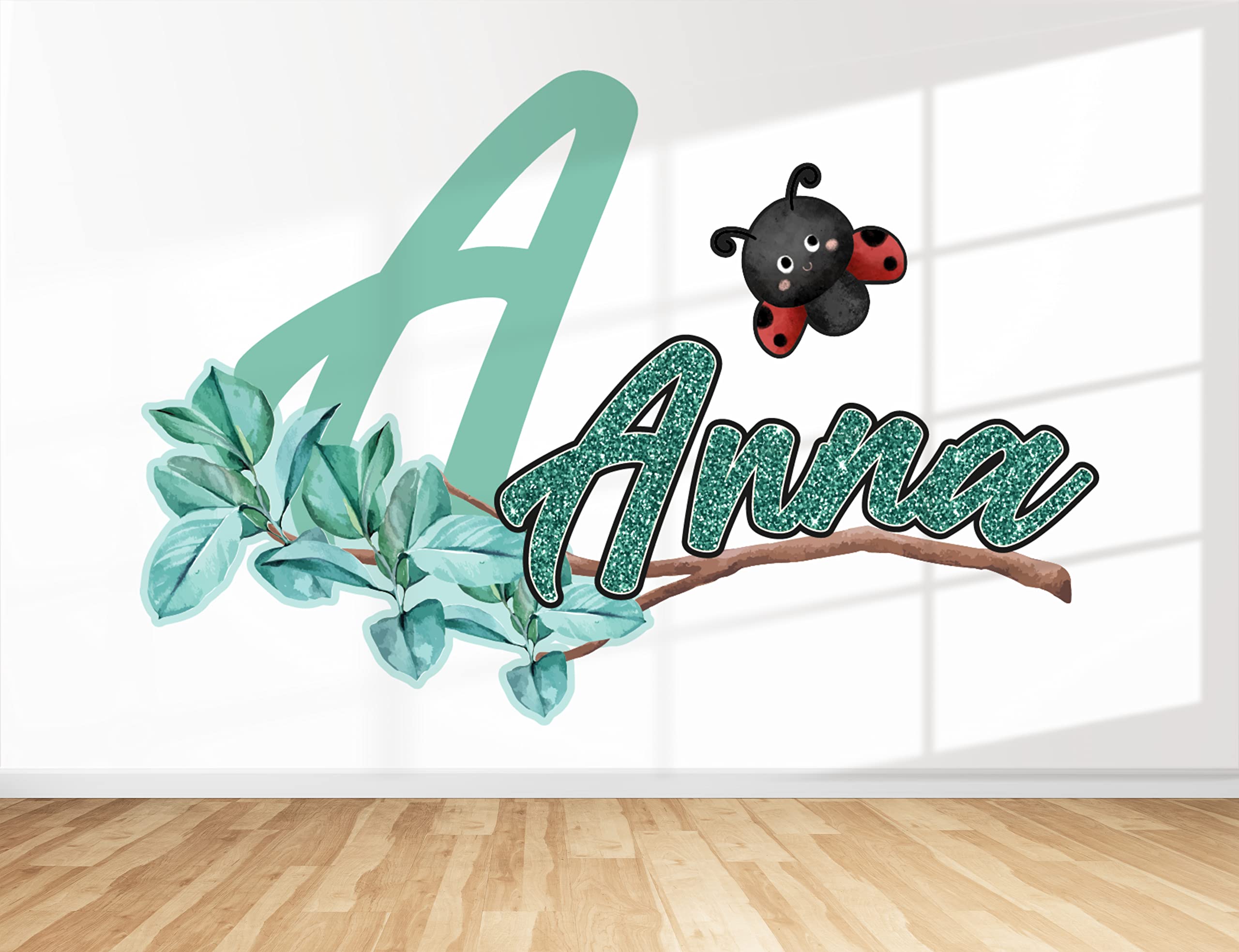 Custom Ladybug & Flower Name Wall Decals for Girls - Personalized Nursery Room Decor - Baby Girl Bedroom Wall Stickers - Removable Kids Room Decoration for Walls (Perfect for Birthday Gifts & Nursery Theming)