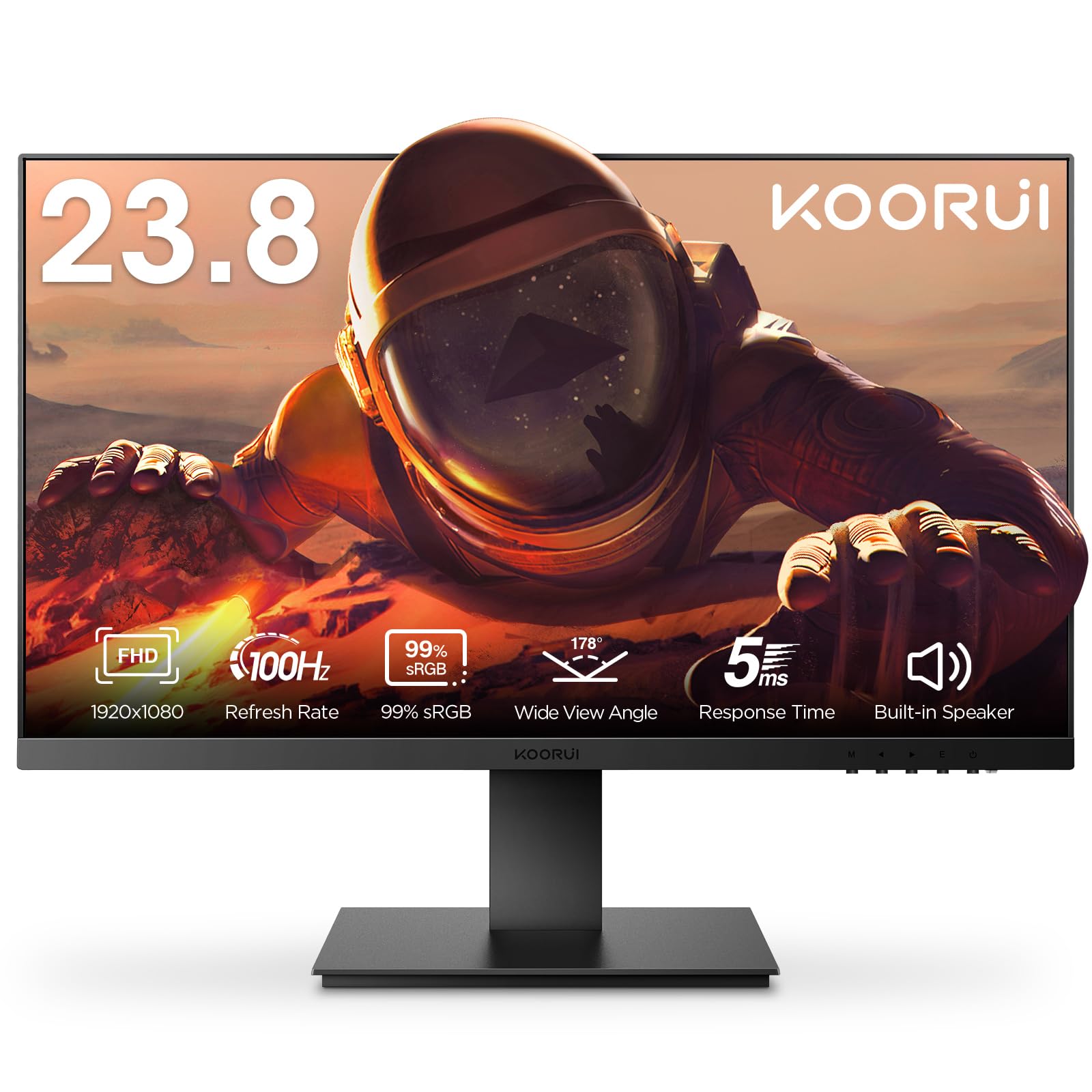 KOORUI 24 Inch FHD 1080p Computer Monitor with 100Hz Refresh Rate, Built-in Speakers, Ultra-Slim Bezel Design, VESA Mount Compatible (75x75mm), Tilt Adjustment, HDMI & VGA Ports - Perfect for Home Office, Gaming, and Entertainment