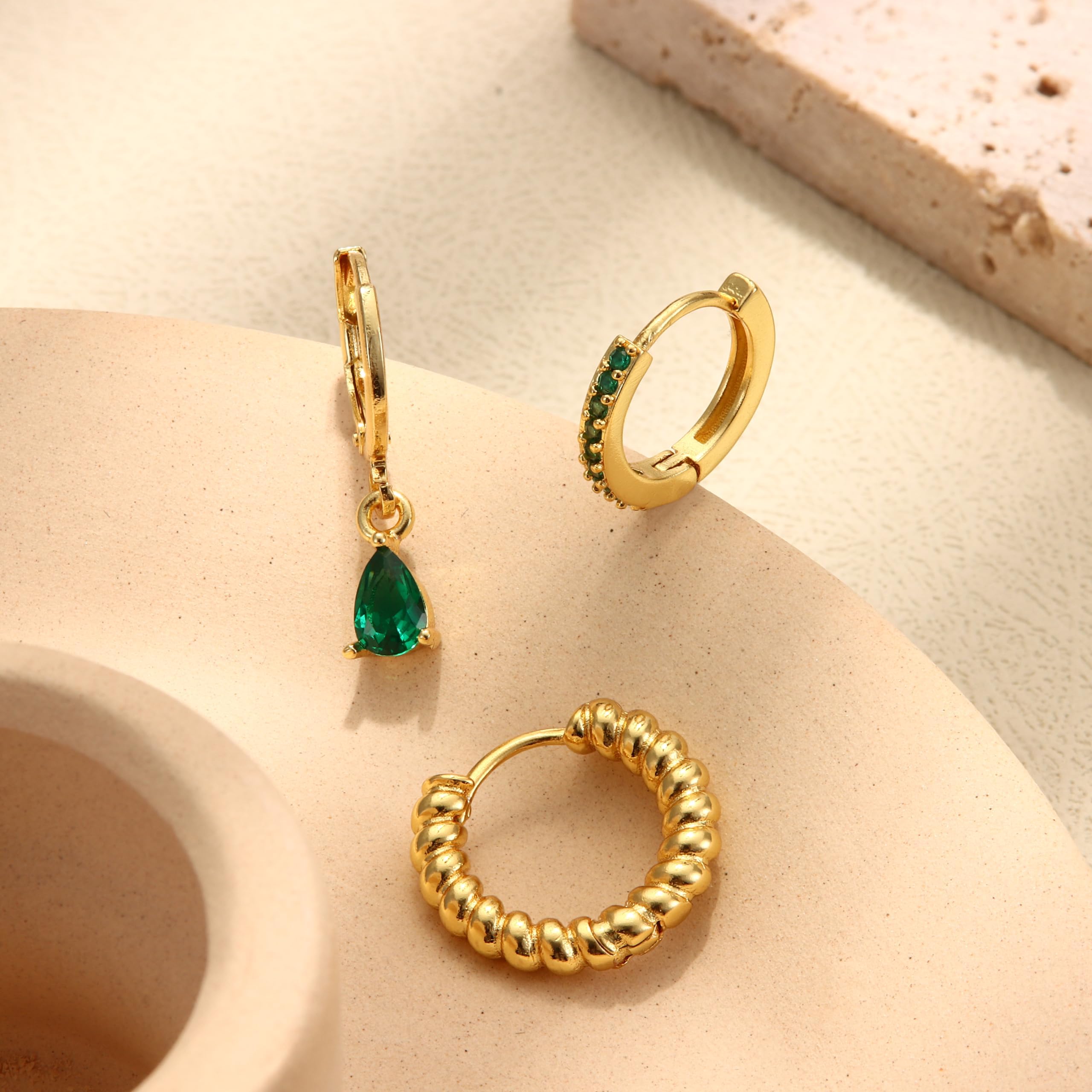 FIOROYAL 25Pcs Hypoallergenic Surgical Steel Earrings Set for Women - Stud, Hoop, Snake, Butterfly, CZ Chain Dangle & Emerald Green Earrings | Gold Helix Piercing Jewelry for Girls | Perfect for Parties, Gifts & Everyday Wear