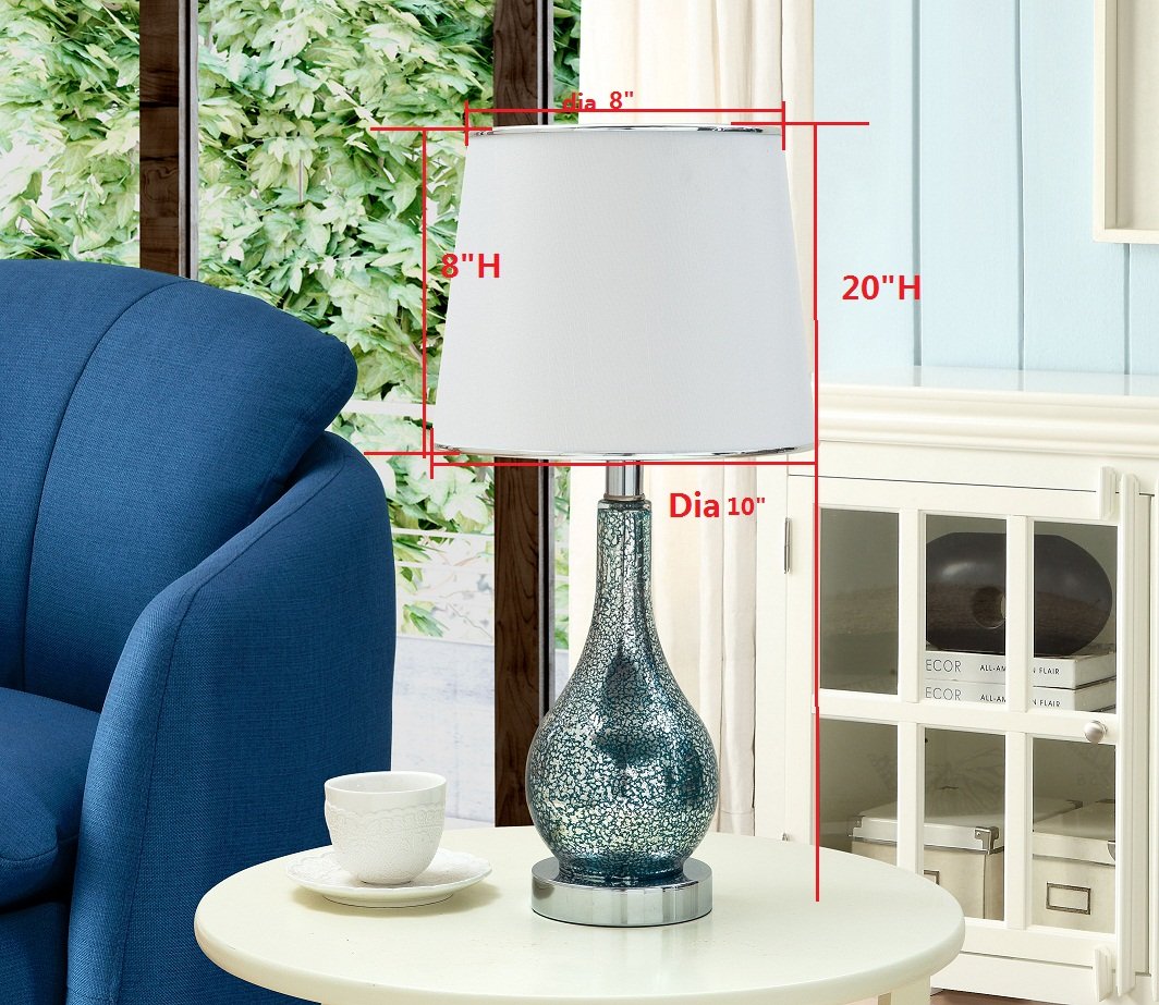KB Designs Aqua Blue Green Table Lamp Set with White Shade - 2 Pack Modern Bedside Lamps for Living Room, Bedroom & Office Decor