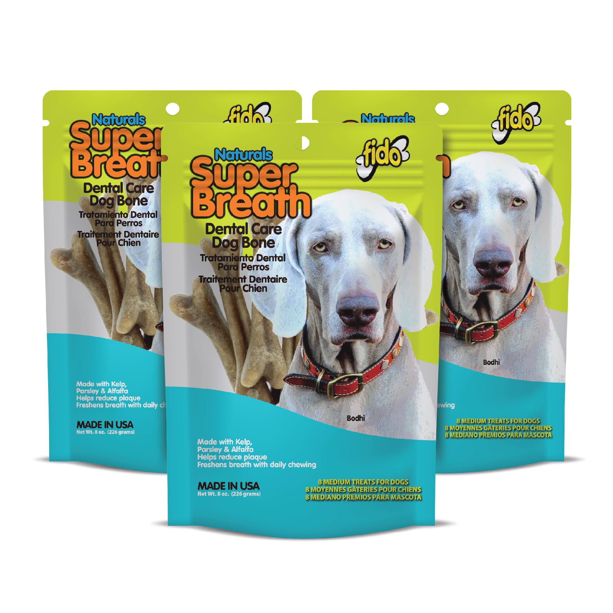 Super Breath Dental Care Bones for Dogs - 8 Treats Per Pack (3 Pack) - Made in USA Dog Dental Treats for Medium Breeds - Reduces Plaque & Tartar, Freshens Breath - Perfect for Daily Oral Care & Training Rewards