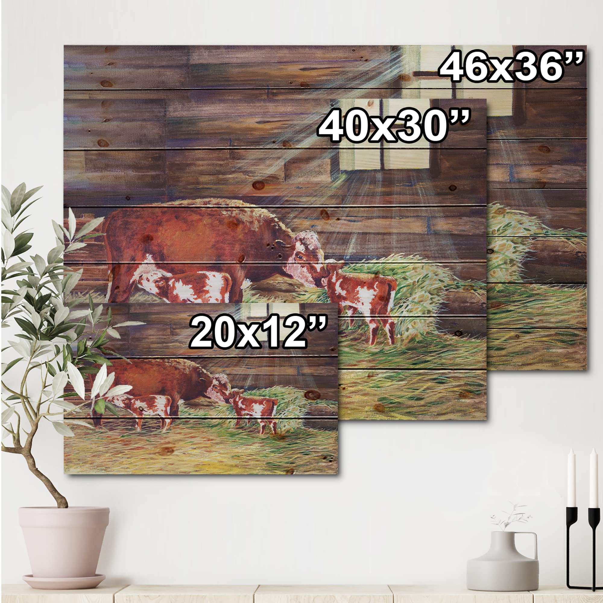 DesignQ Farmhouse Wood Wall Decor - Newborn Twin Calves at The Farm Brown Wood Wall Art, Large Animal Wood Panels Printed on Natural Pine - Perfect for Nursery, Living Room & Country Home Decor