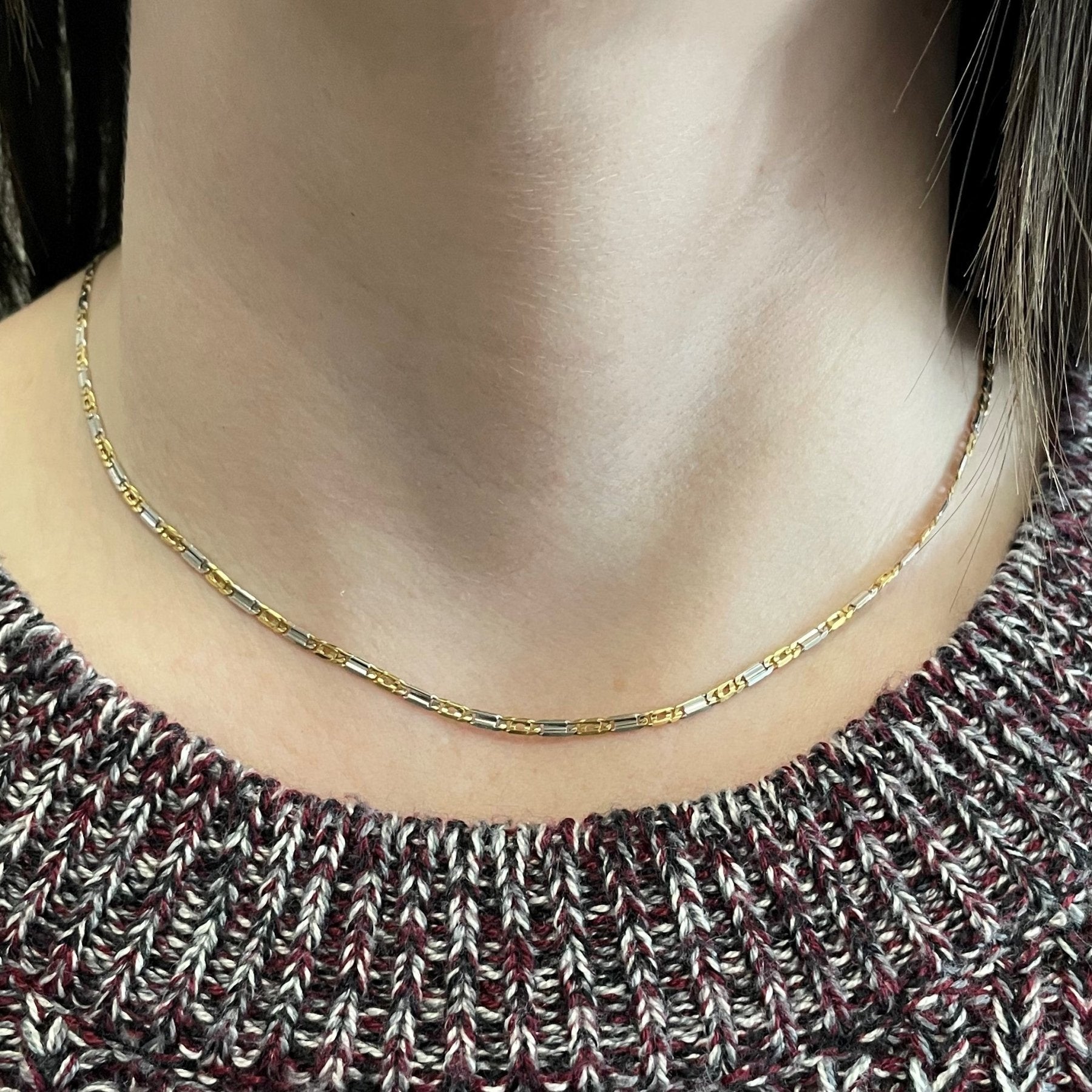 10k Two Tone Gold Figaro Link Chain - 17 Inch Durable & Stylish Necklace for Men & Women | Perfect for Gifts, Layering & Everyday Wear