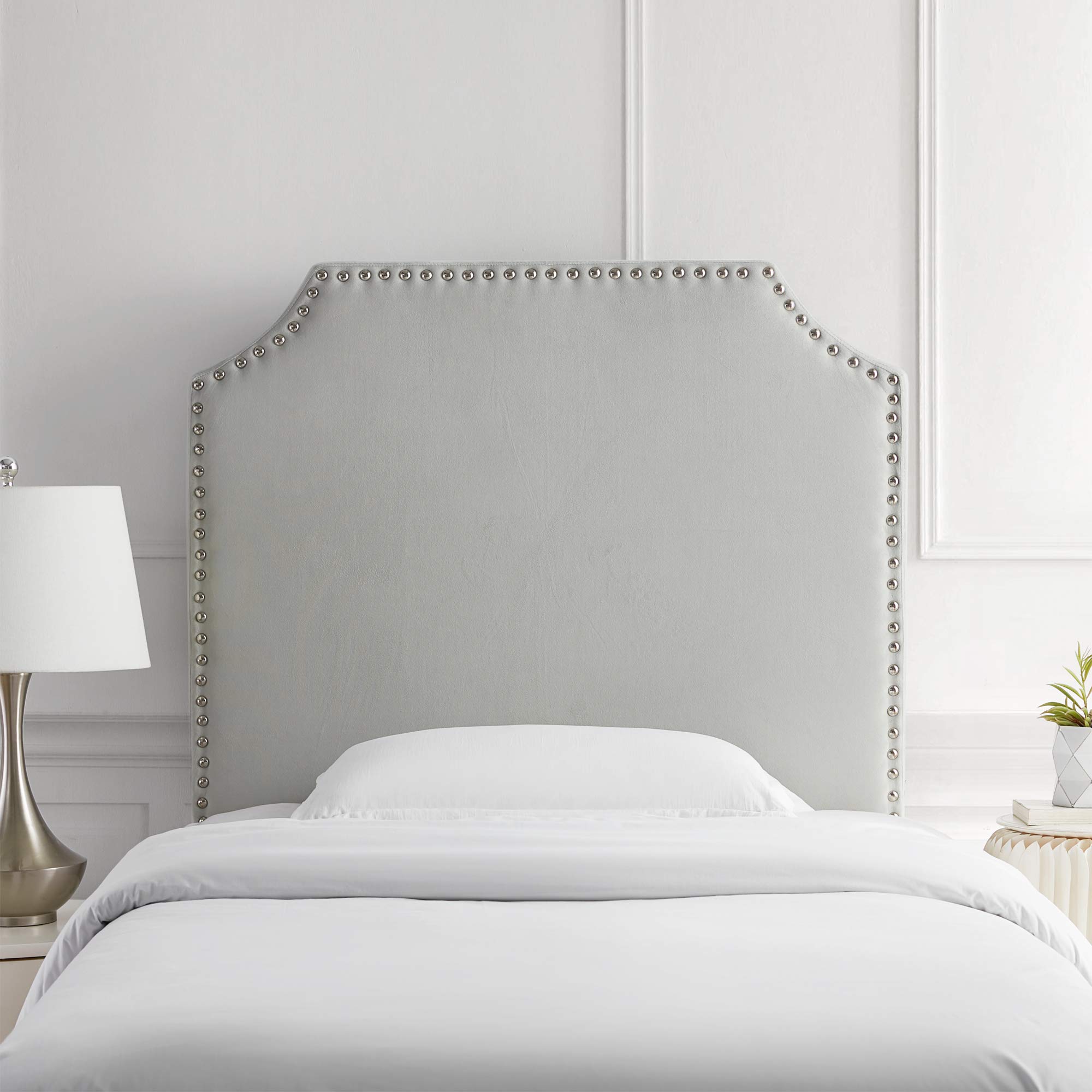 DormCo Bevel Tacked Plush Twin/Twin XL College Headboard - Glacier Gray | Soft Upholstered Bed Headboard for Dorm Rooms & Small Spaces | Perfect for College Students & Apartment Living
