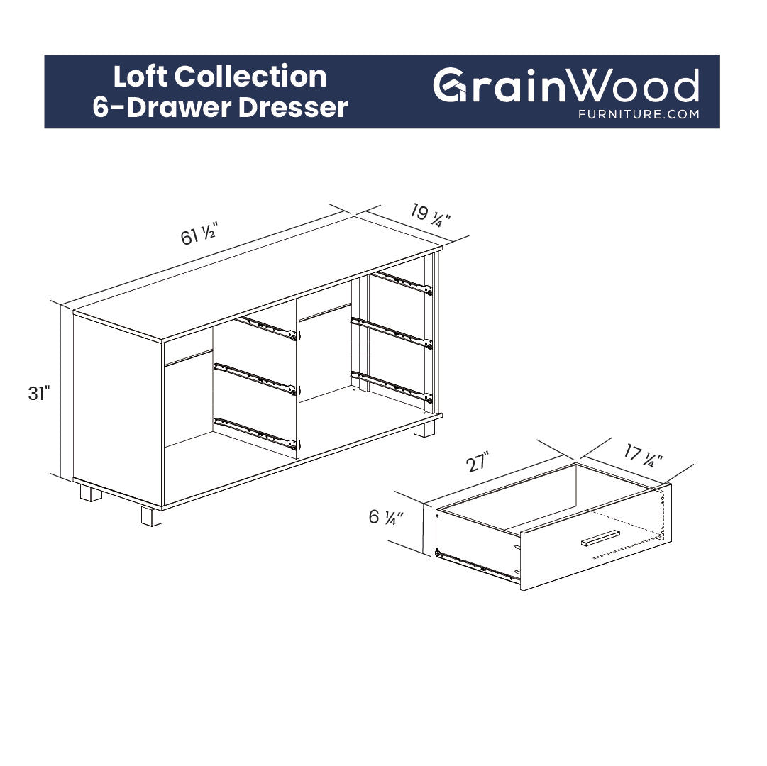 Modern 6-Drawer Dresser for Bedroom - Solid Wood Chest of Drawers with Smooth Gliding, Spacious Storage for Clothes, Bedding & Accessories - Perfect for Home, Apartment, Dorm & Office Organization
