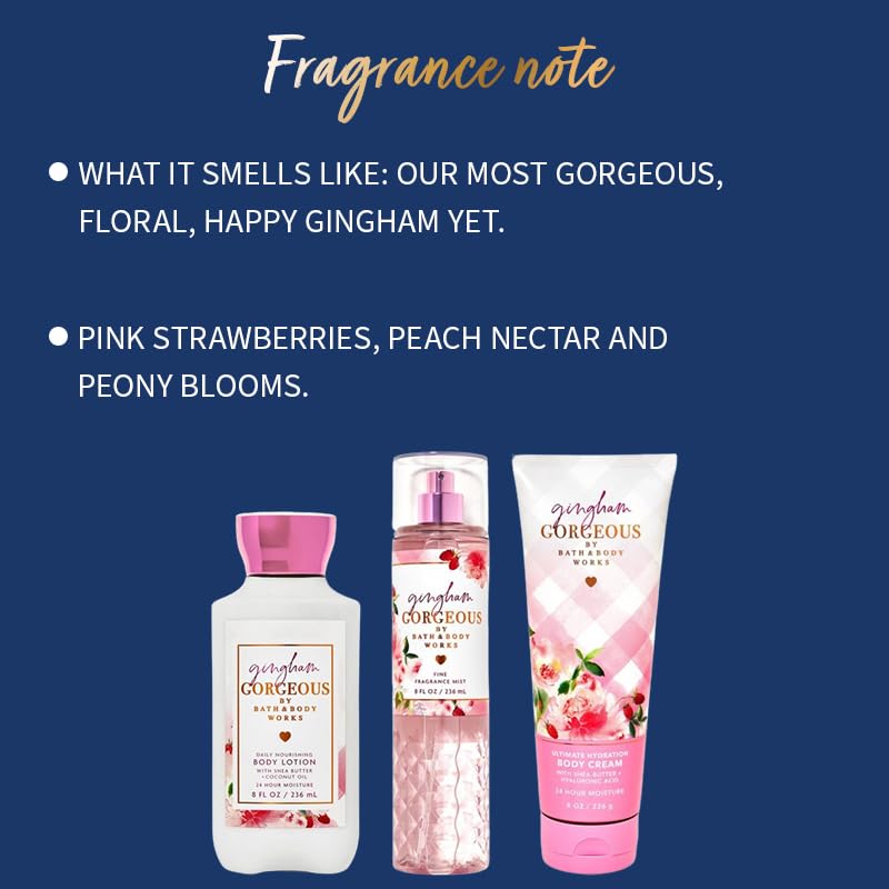 Bath & Body Works Gingham Gorgeous Body Mist for Women - 8oz Floral Fragrance Mist | Long-Lasting Signature Collection Scented Spray | Perfect for Daily Use, Date Nights & Special Occasions