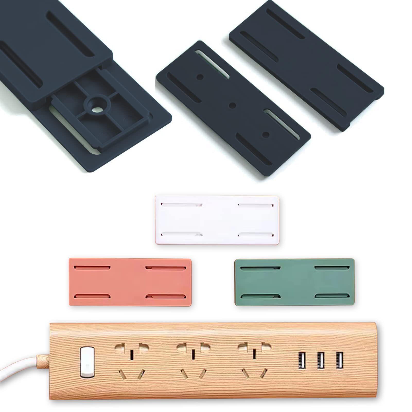 4PCS Self-Adhesive Power Socket Holder - No Drill Wall Mount & Desktop Plug Organizer Clips for Home, Kitchen, Office - Cable Management Solution for TVs, Computers, Appliances | Perfect for Organizing Wires Behind TV Stands, Under Desks, Kitchen Counter Spaces | Ideal for Home Office Setup, Entertainment Centers, and Small Appliance Organization