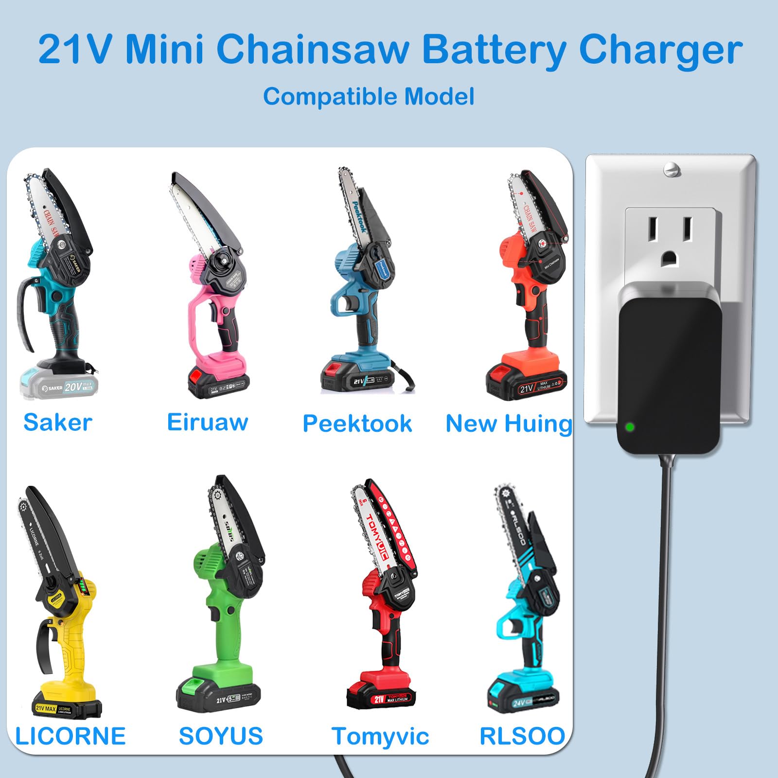 21V Mini Chainsaw Battery Charger Replacement for Saker, Eiruaw, Peektook, SOYUS, New Huing, Licorne, RLSOO, Tomyvic Cordless Electric Chainsaws - AC Power Adapter for DIY, Wood Cutting, Gardening & Outdoor Projects