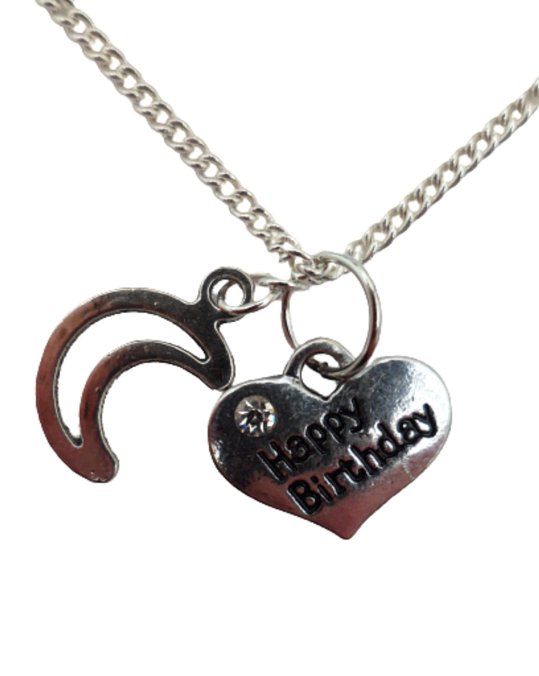 Silver Plated Happy Birthday Love Heart Gem Charm Necklace - Perfect Gift for Her, Anniversary, Valentine's Day & Special Occasions